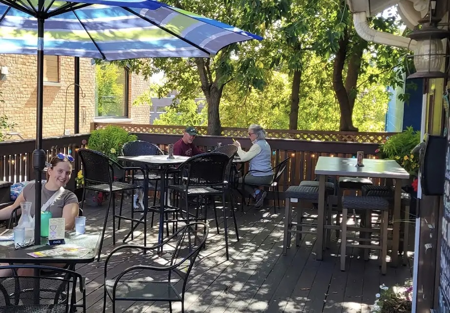 Outdoor patio area at the Portside Inn restaurant in Marquette, MI