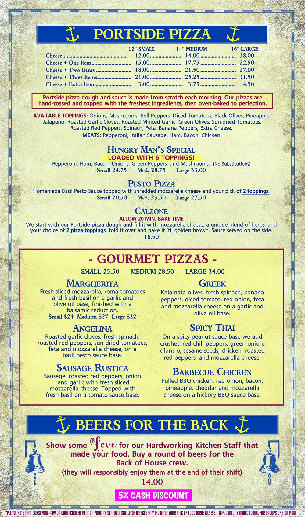 Pizza menu